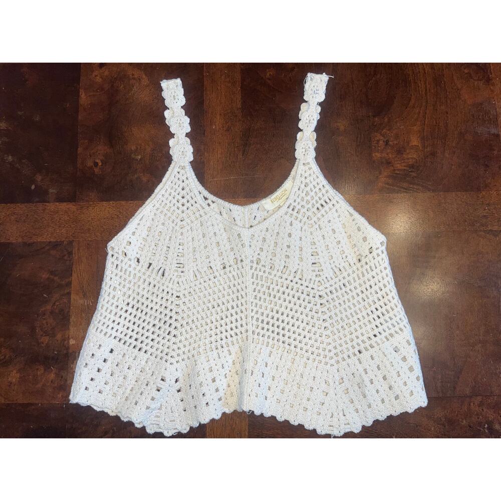 Rebellion White Cream Crochet Tank Top Sz S Preowned Floral Strap